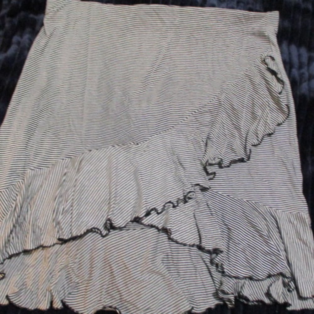 Grey Ruffle Mini Skirt with black trim and ruffles